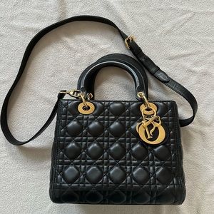 Auth Lady Dior Bag in black lambskin/gold hw